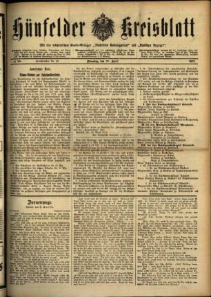 Ausgabe vom Dienstag, den 29. April 1913.