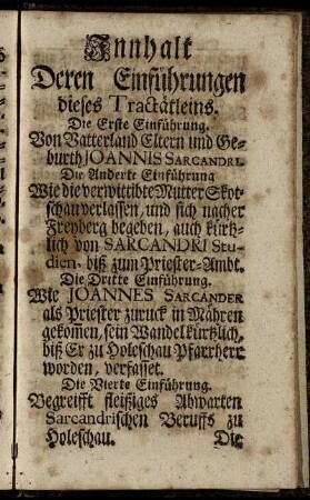 Innhalt Deren Einführungen dieses Tractätleins