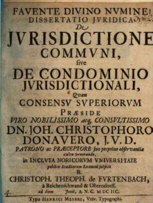 Diss. iur. de iurisdictione communi, sive de condominio iurisdictionali