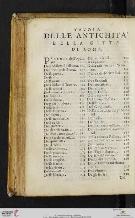 Tavola delle antichita della Citta di Roma