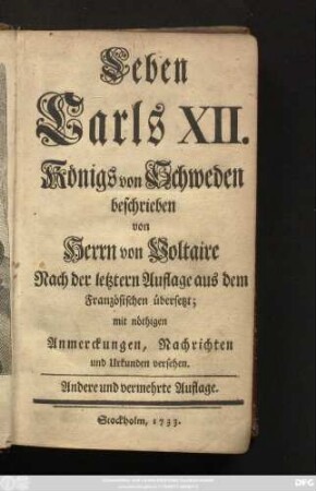 Leben Carls XII. Königs von Schweden