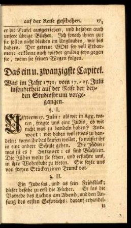 Das ein u. zwanzigste Capitel. Was im Jahr 1731, vom 17. - 25 Julii ... vorgegangen.