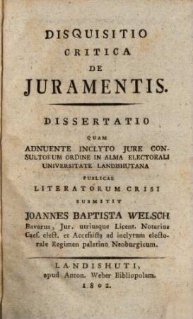 Disquisitio Critica de Juramentis