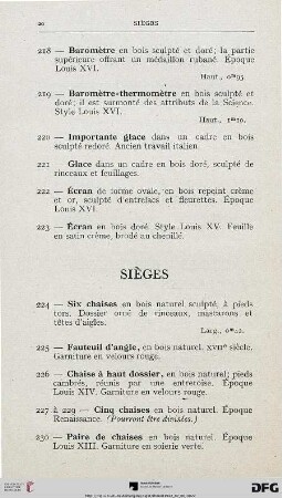 Sièges (Nr. 224-233)
