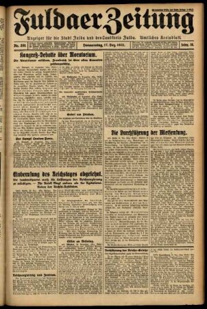 Erste Ausgabe vom Donnerstag, den 17. Dezember 1931.