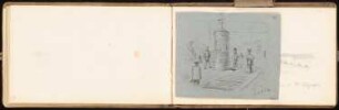 Skizzenbuch. 1895-1896. Zeichnungen des Oberschülers aus Halle/Saale: Menschen an der Litfass-Säule