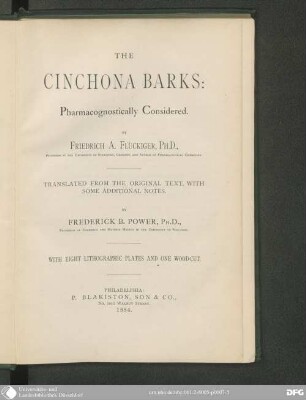 The Chinona Barks : Pharmacognostically Considered. With 8 lithographic plates and one wood-cut