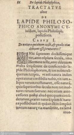 Tractatus alter de Lapide Philosophco Anonymicuiusdam, lapidis Philosoph possessoris.