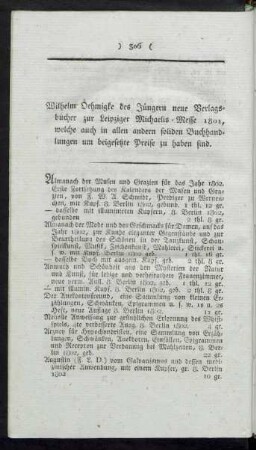 Wilhelm Oehmigke des Jüngern neue Verlagsbücher zur Leipziger Michaelis-Messe 1801 [...]