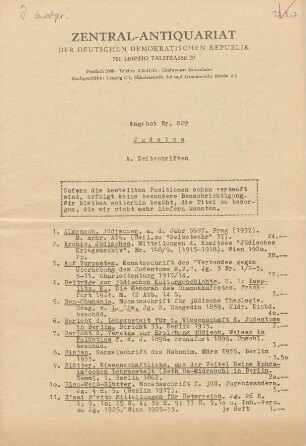 Nr. 829: Judaica A. Zeitschriften