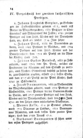 IV. Verzeichniß der zweiten lutherischen Prediger