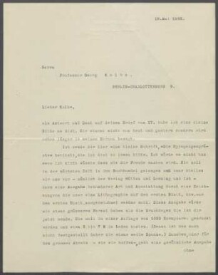 Briefwechsel zwischen Rudolf Binding und Georg Kolbe