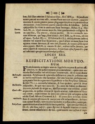 Locus XXIX. De Resuscitatione Mortuorum