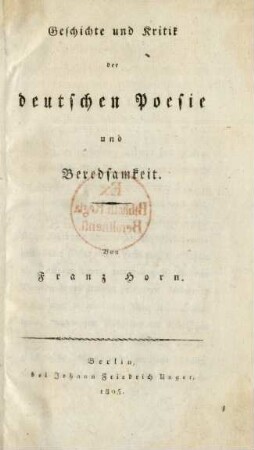 Geschichte und Kritik der deutschen Poesie und Beredsamkeit