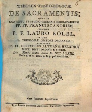 Theses theologicae De sacramentis