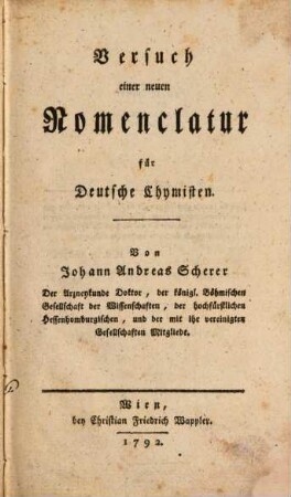 Versuch einer neuen Nomenclatur für Deutsche Chemisten