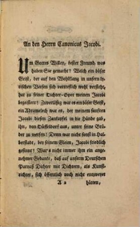 Zween Briefe von Gleim und Jacobi, Des letzteren Oper die Dichter betreffend