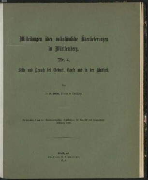 Sitte und Brauch bei Geburt, Taufe und in der Kindheit