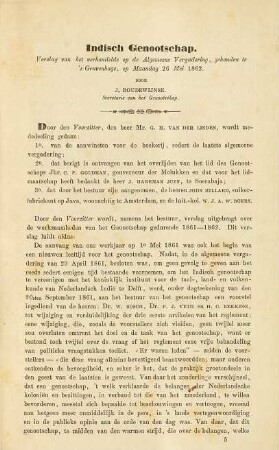 Verslag van het verhandelde op de algemeene vergadering, gehouden te 's Gravenhage, op Maandag 26 Mei 1862