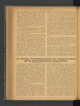 Die Ständige Wirtschaftskommission der Kolonialverwaltung und die südwestafrikanische Farmkreditfrage.