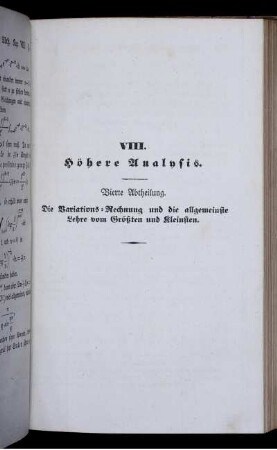 VIII. Höhere Analysis.