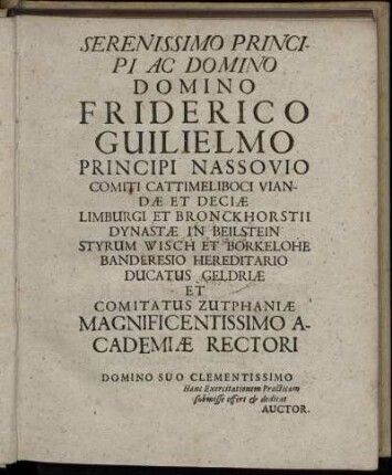Serenissimo Principi Ac Domino Friderico Guilielmo