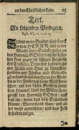 Text. Zu folgenden Predigten.