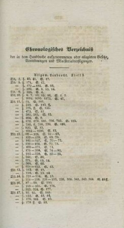 Chronologisches Verzeichniß, der in dem Handbuche aufgenommenen oder allegirten Gesetze, Verordnungen und Ministerialverfügungen.