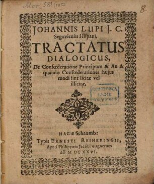 Tractatus dialogicus de confoederatione principum ...