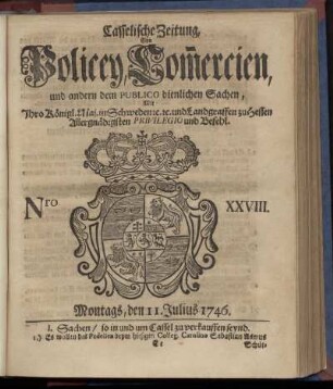 Nro. XXVIII, Montags, den 11. Julius 1746