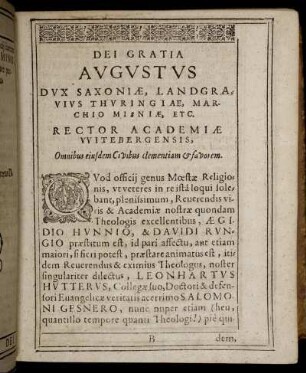 Augustus Dux Saxoniae, Landgravius Thuringiae, [...]