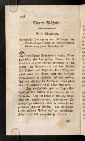 206-232, Erste Abtheilung. Theoretische Betrachtung der Wirkungen der Biliner Sauerbrunnen auf den menschlichen Körper nach seinen Bestandtheilen.
