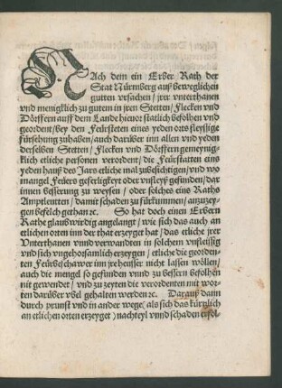 Nach dem ein Erber Rath der Stat Nürmberg auß beweglichen gutten ursachen ...