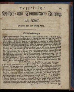10tes Stück, Montag den 2ten März 1807
