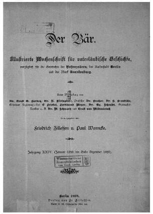 24.1898: Der Bär : illustrierte Wochenschrift für vaterländische Geschichte
