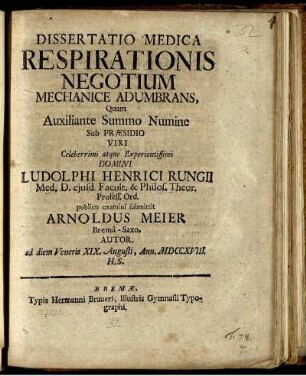Dissertatio Medica Respirationis Negotium Mechanice Adumbrans