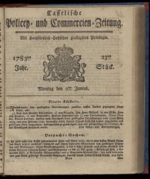 23tes Stueck, Montag den 9ten Junius. 1783