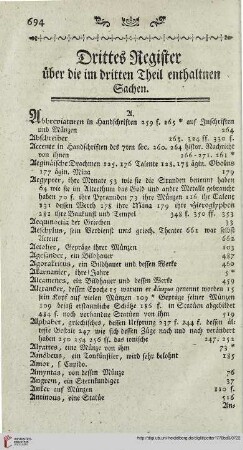 Drittes Register über die im dritten Theil enthaltenen Sachen