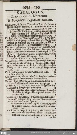 Catalogus. Praecipuorum Librorum