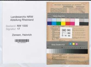Entnazifizierung Heinrich Zensen, geb. 21.05.1900 (Techn.Angest.)