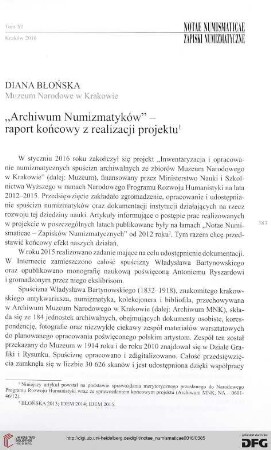 11: "Archiwum Numizmatyków" - raport końcowy z realizacji projektu