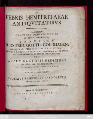 De Febris Hemitritaeae Antiqvitatibvs