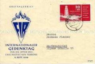 Ersttagsbrief mit Sondermarke (Gedenkstätte Buchenwald) zum Internationalen Gedenktag für die Opfer des Faschismus 1956