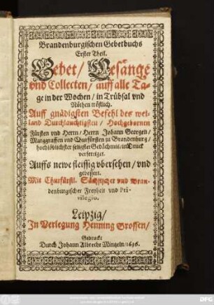 1: Brandenburgischen Gebetbuchs ... Theil