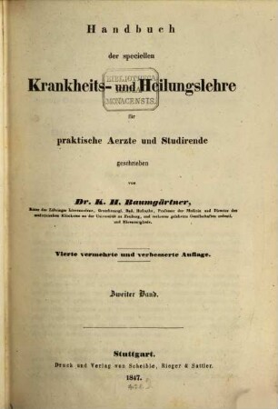 Handbuch der speciellen Krankheits- u. Heilungslehre für praktische Aerzte u. Studirende. 2