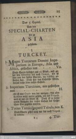 Das 5. Capitel. Von den Special-Charten die zu Asia gehören