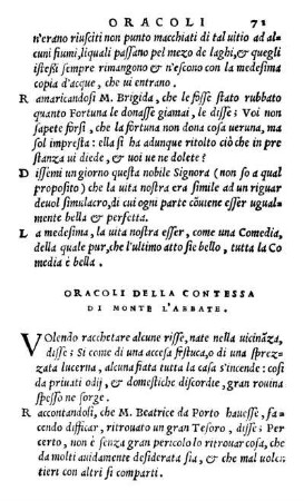 Oracoli Della Contessa Di Monte L' Abbate.