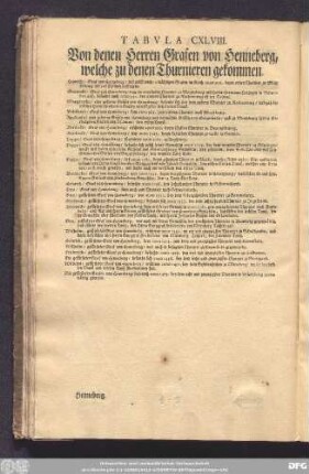 Tabula CXLVIII. Von denen Herren Grafen von Henneberg, welche zu denen Thurnieren gekommen.