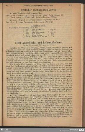 Ueber Augenblicks- und Reihenaufnahmen