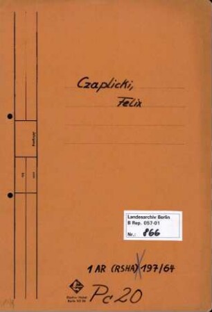Personenheft Felix Czaplicki (*27.12.1884), SS-Hauptsturmführer